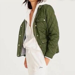 J Crew Quilted Downtown Field Jacket Coat Women’s XS Olive Green Cotton Snap